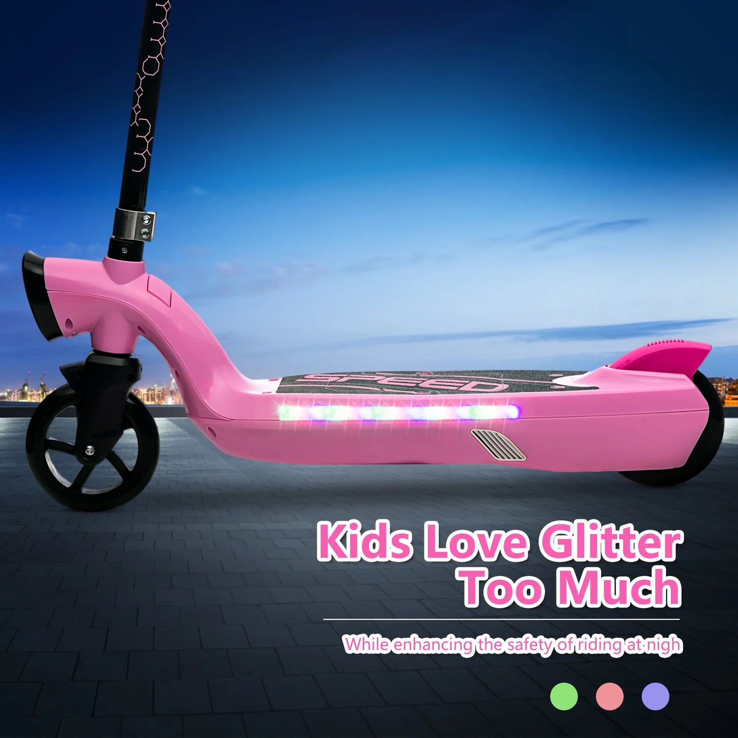 Kids Electric Scooter for 6-14 Year Old, Portable Kids Scooter for Boys Girls, 12V 45W Kids Electric Scooter with Front Big Light, Rear Brake, Colorful Deck Light, Pink