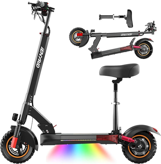 600W Adult Electric Scooter for Commuting Shopping, 48V Folding Electric Skateboard for Women Men with Seat & LED Headlight, 10" Tire