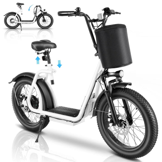 800W Electric Scooters for Adults, up to 20 MPH, 30 Miles Range, 20" Pneumatic Tires, 48V/10.4Ah Battery, Dual Shock Absorbing Electric Bicycle for Commuting, White