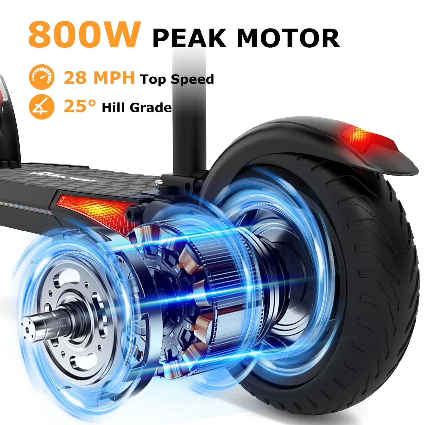 Electric Scooter with 10" Solid Tires, 800W Motor up to 28 MPH and 25 Miles Range, Folding Electric Scooter for Adults , Black